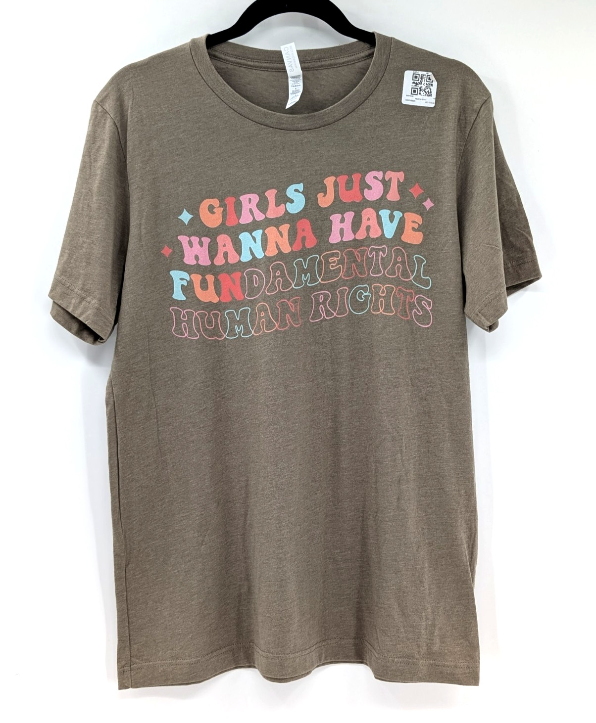 Girls Just Wanna Have Fundamental Human Rights Olive Green T-Shirt Protest Large