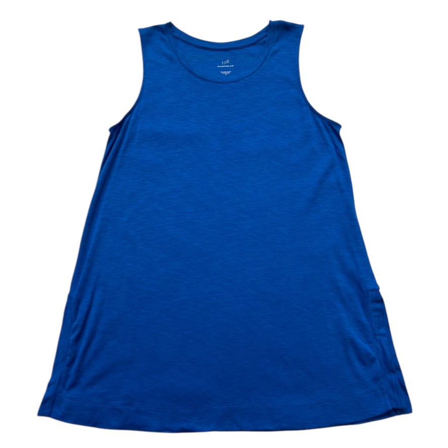 J JILL Pima Cotton Round Neck Sleeveless Tunic M Slub Knit Royal Blue Cotton