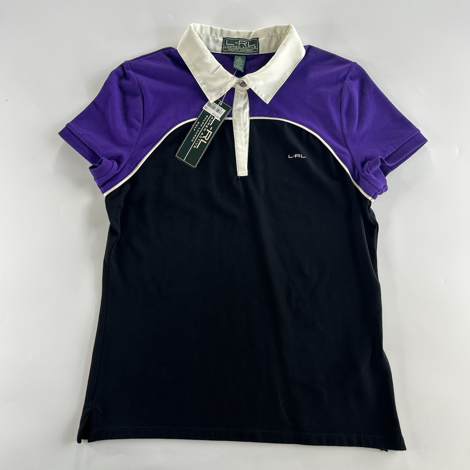 NWT Lauren Ralph Lauren Active Polo Shirt Womens M Purple Striped Stretch Golf