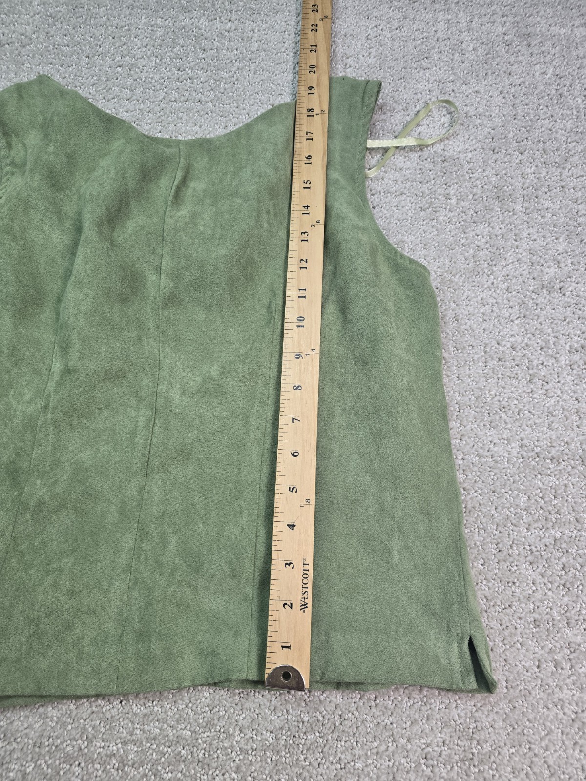 Vintage Miss Dorby 12 Green Sleeveless Tank Top 90s Pleated Suede Zipper Solid