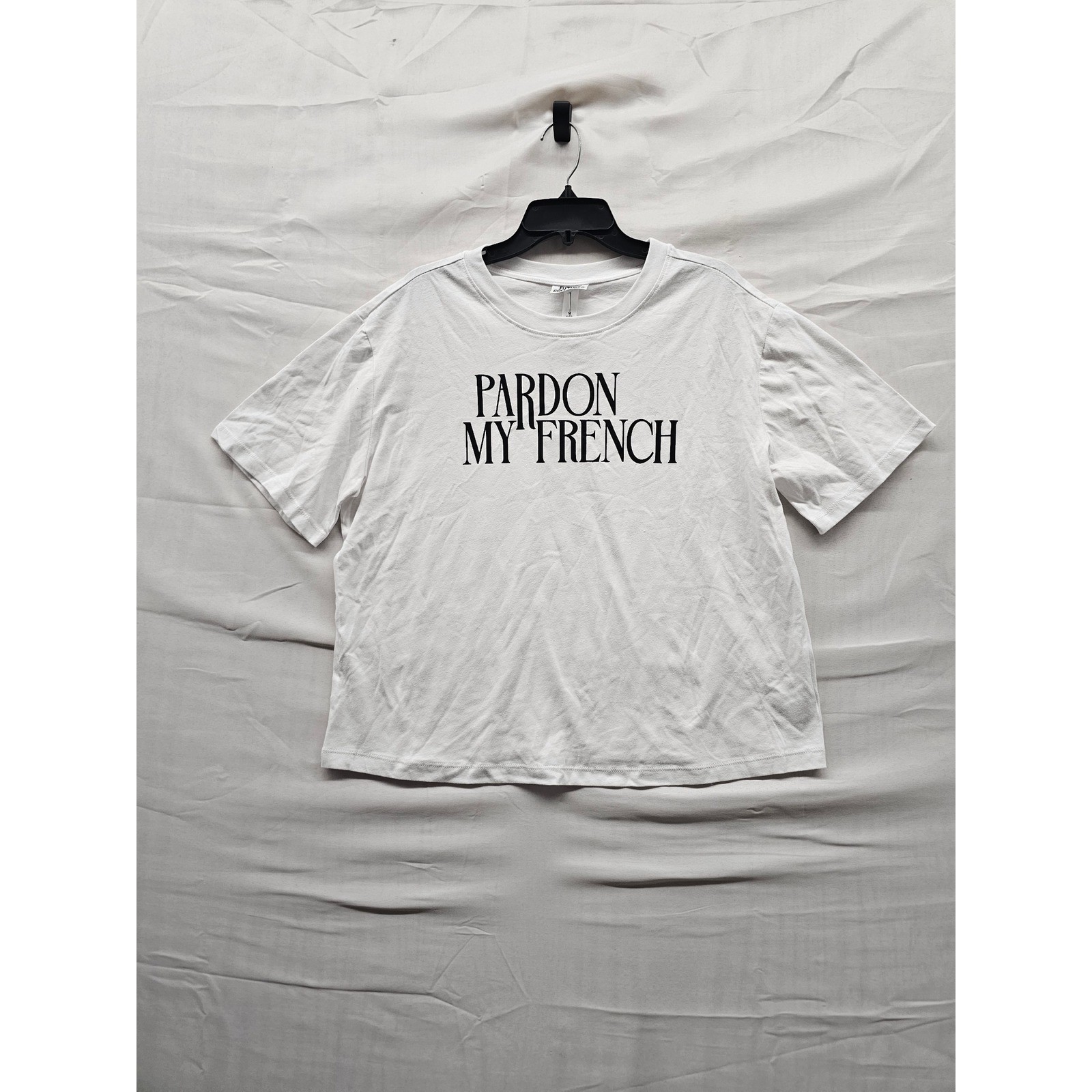 Future Collective Womens Pardon My French Graphic Tee White Cotton Blend Size M