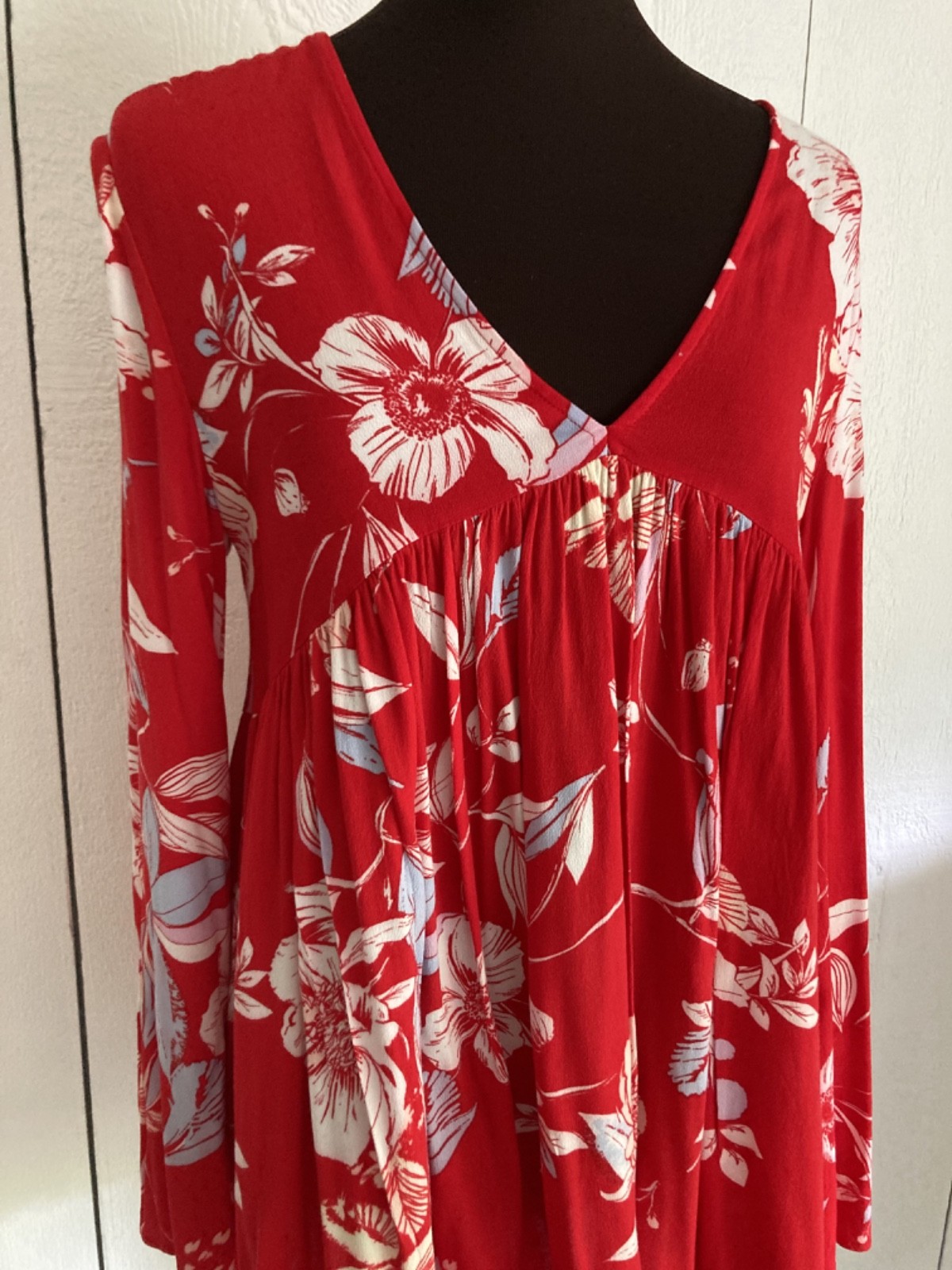 Free People BELLA Floral Print Bell Sleeve Tunic Mini Dress Top in Red Sz XS