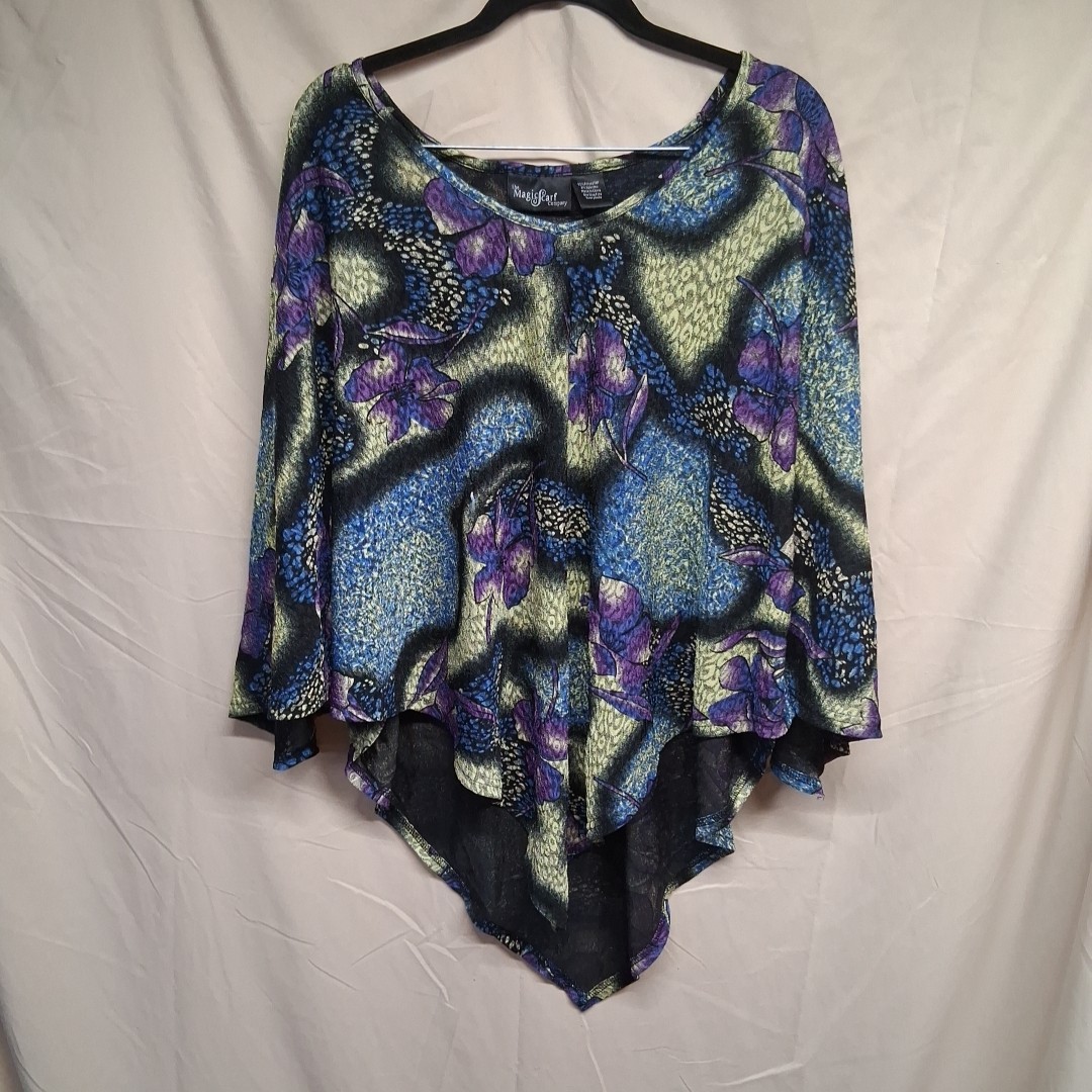 The Magic Scarf Company Women One Size Multicolor Purple Floral Tunic Blouse