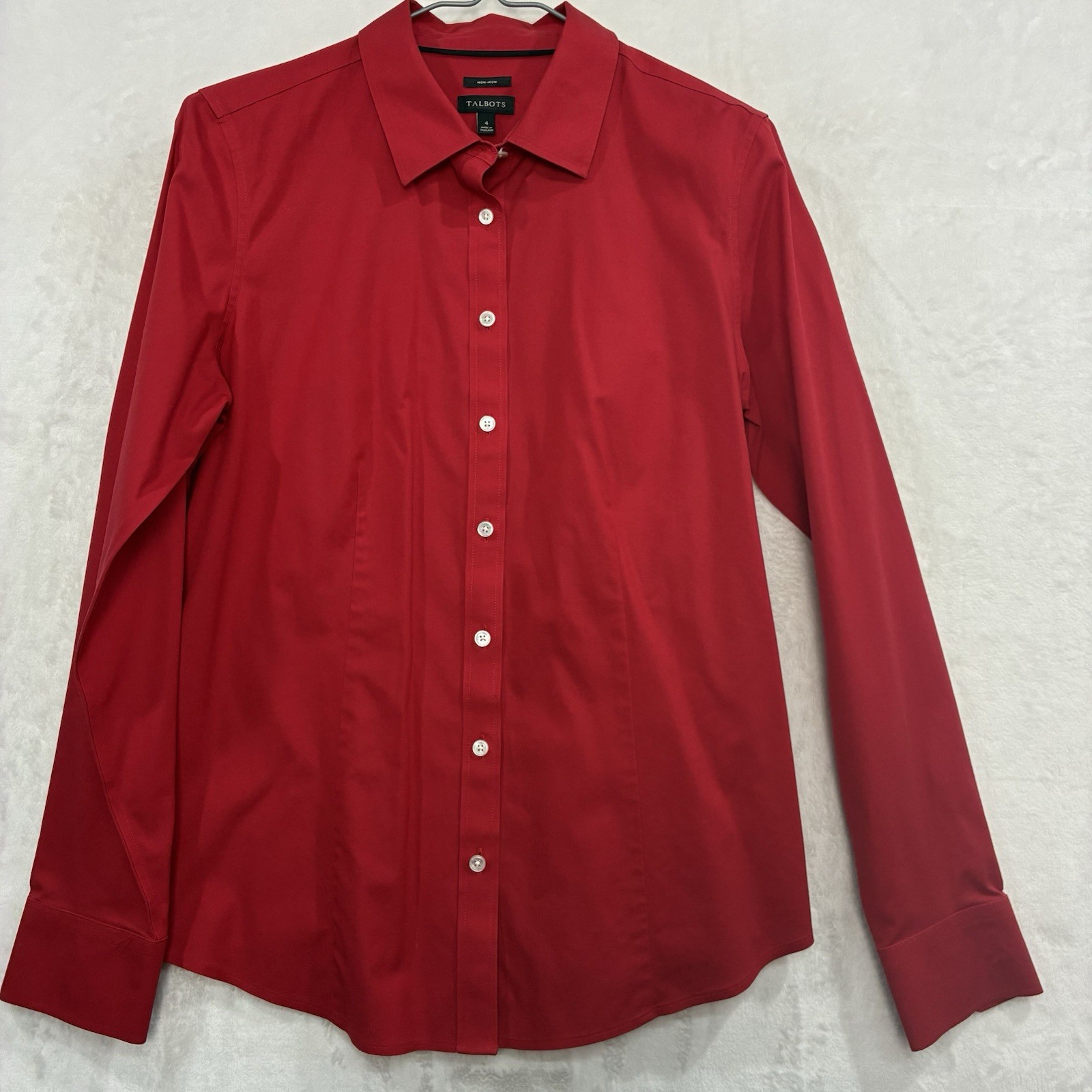 Talbots Red Non-Iron Stretch Button Down Shirt 4 Classic Fit Business Casual NEW