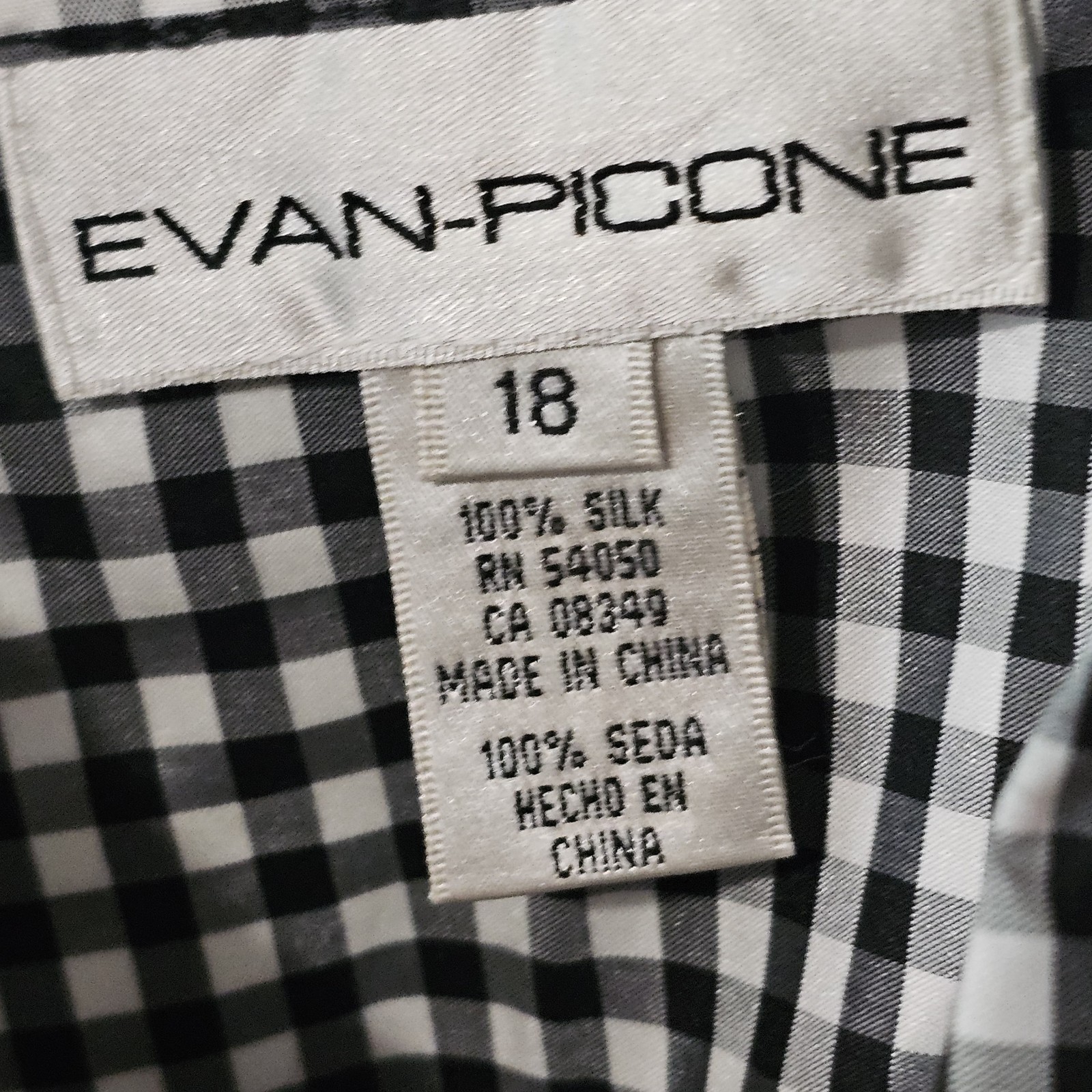 Evan Picone Womens 100% Silk Blouse Size 18W NWT Black And White Checkered