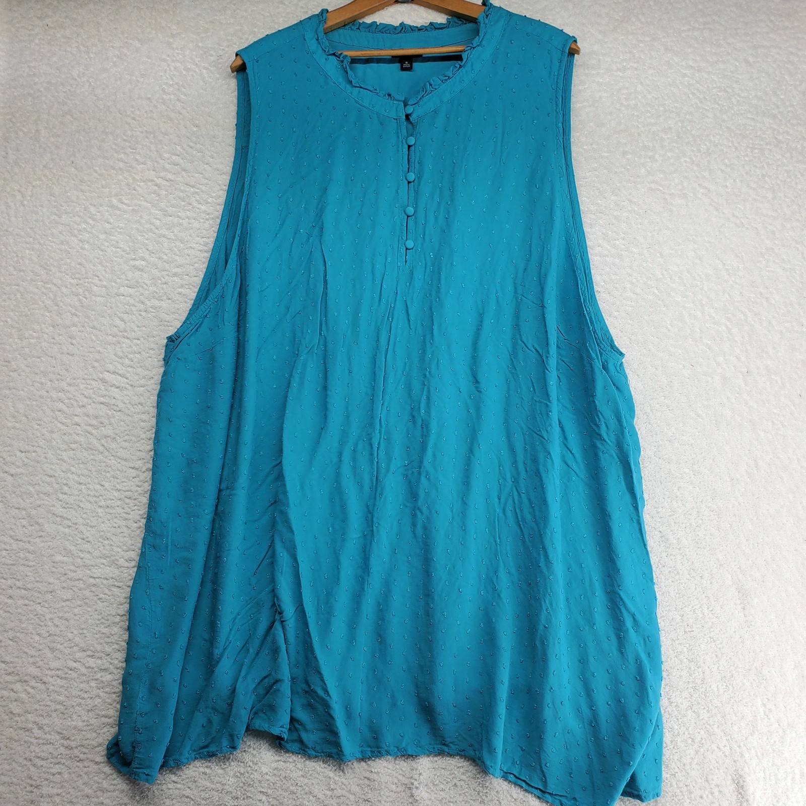 Torrid Women’s Sleeveless Pin Dot Top Size 6 Teal Ruffle Henley Prairie 6XL