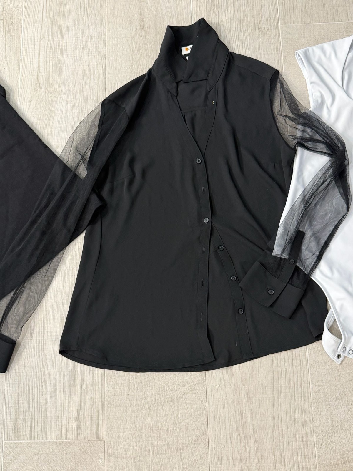 LOT of 3 Express Black Mesh-Sleeve Button-Down Blouse & Bodysuit 2-Piece Set