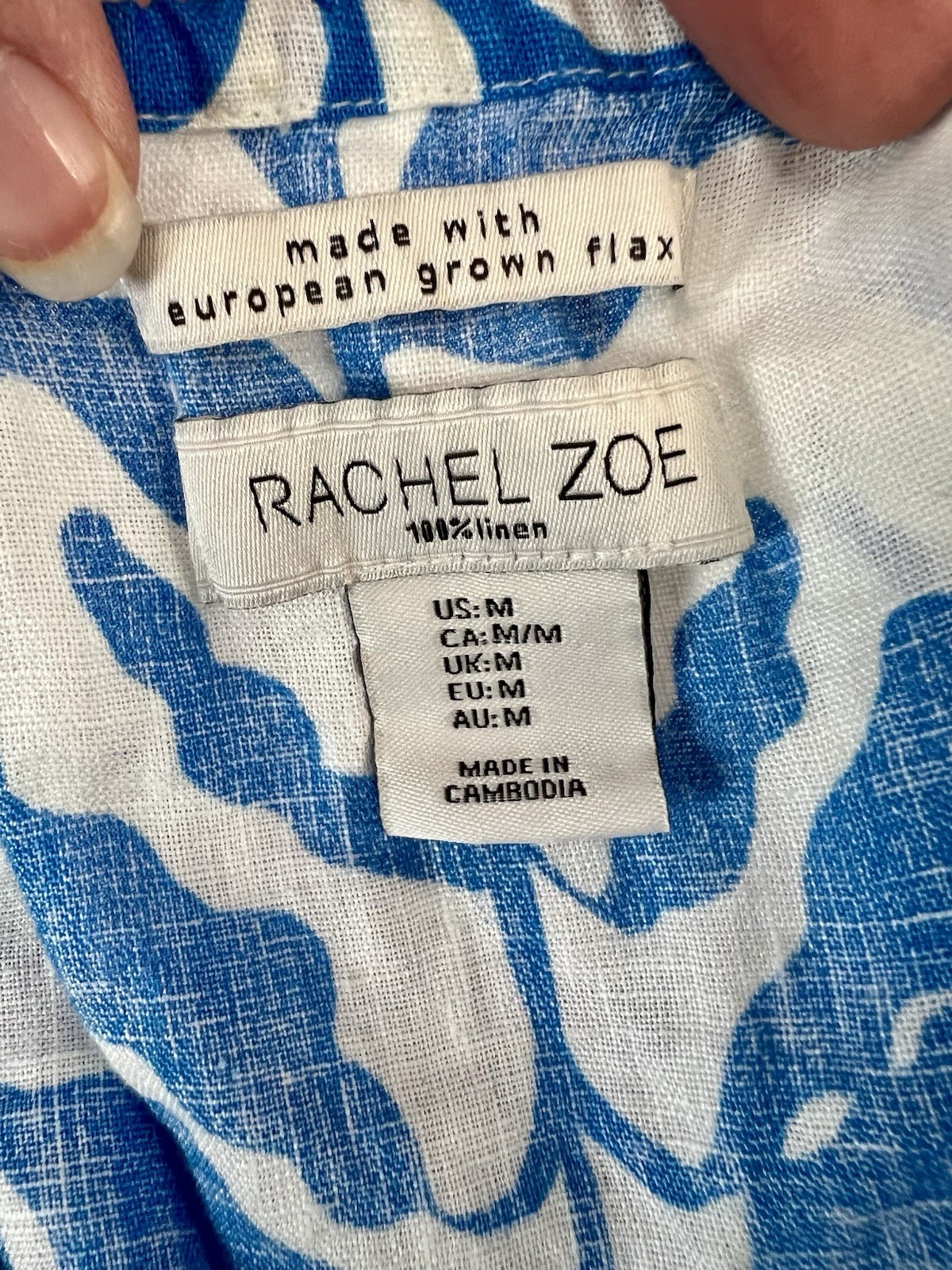 Rachel Zoe Blue/White Floral Linen Square Neck Tie-Front Tank Top Women’s M
