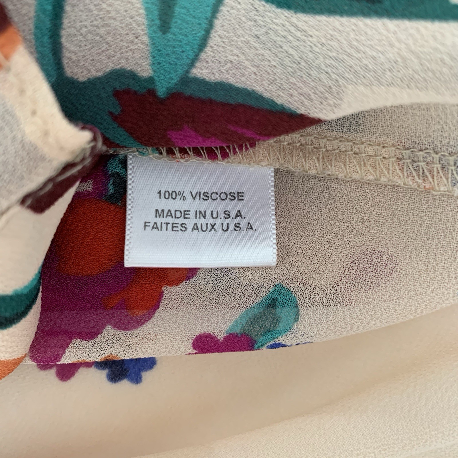 MISA Los Angeles Blouse L Button Sheer Nude Purple Floral Colorful Feminine Chic