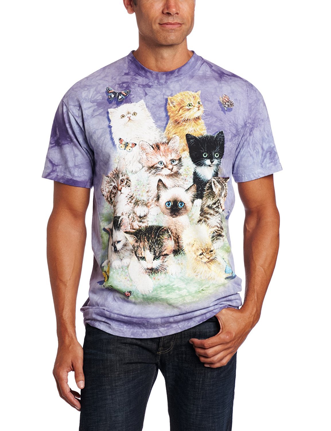 Cat 10 Ten Cats Kittens Purple Pet Animal Butterfly The Mountain T-Shirt M-4X