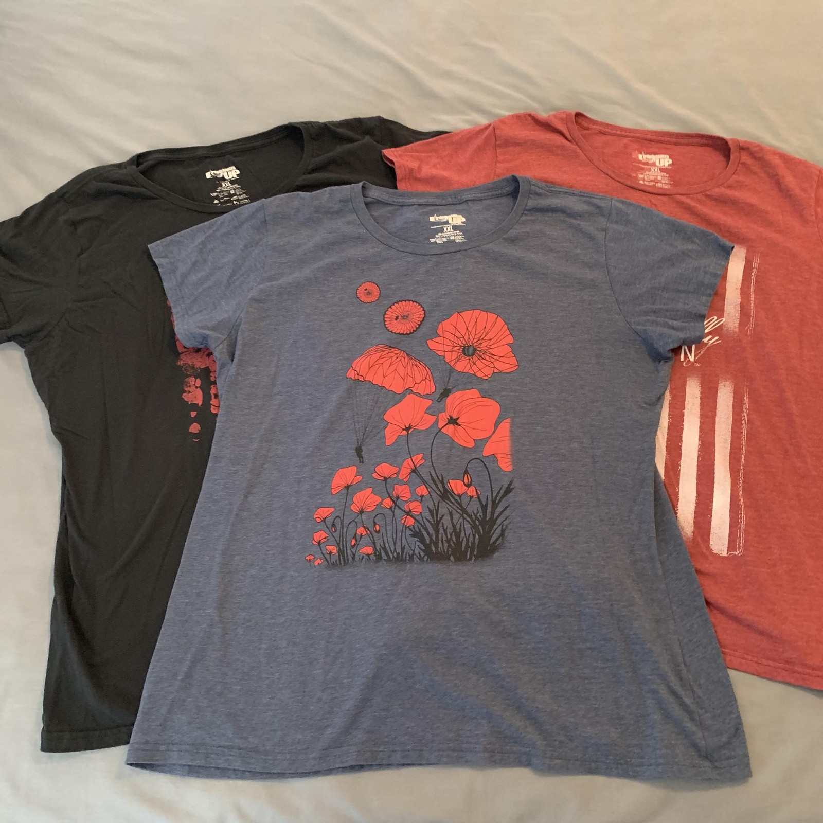Ranger Up Shirt Lot of 3 Womens 2XL Blue Red Black Patriotic Poppy Flag Graphic