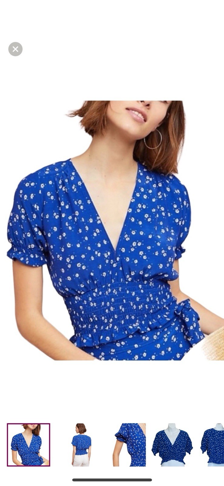 Faithfull the Brand Blue White Floral First Light Betina Top US 6