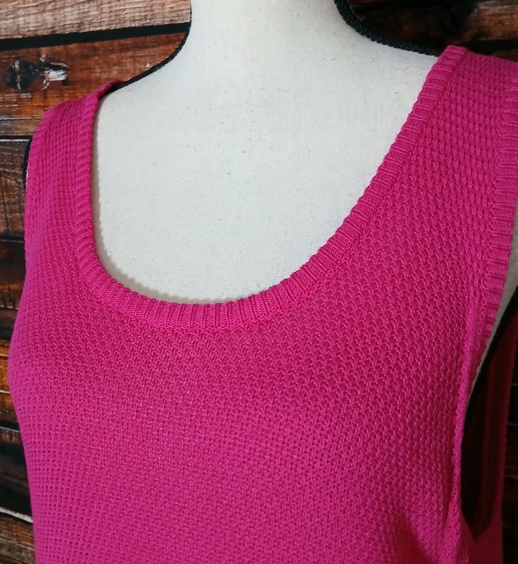 APT 9 Knit Tank Top XL Mixed Media Fuchsia Slit Back Lined Flowy Textured NWT