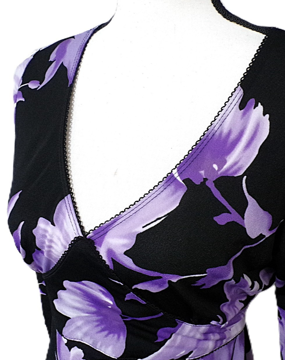 Y2k Babydoll top S Black deep Purple Floral Lace Ties Fairygoth Vampy Whimsigoth