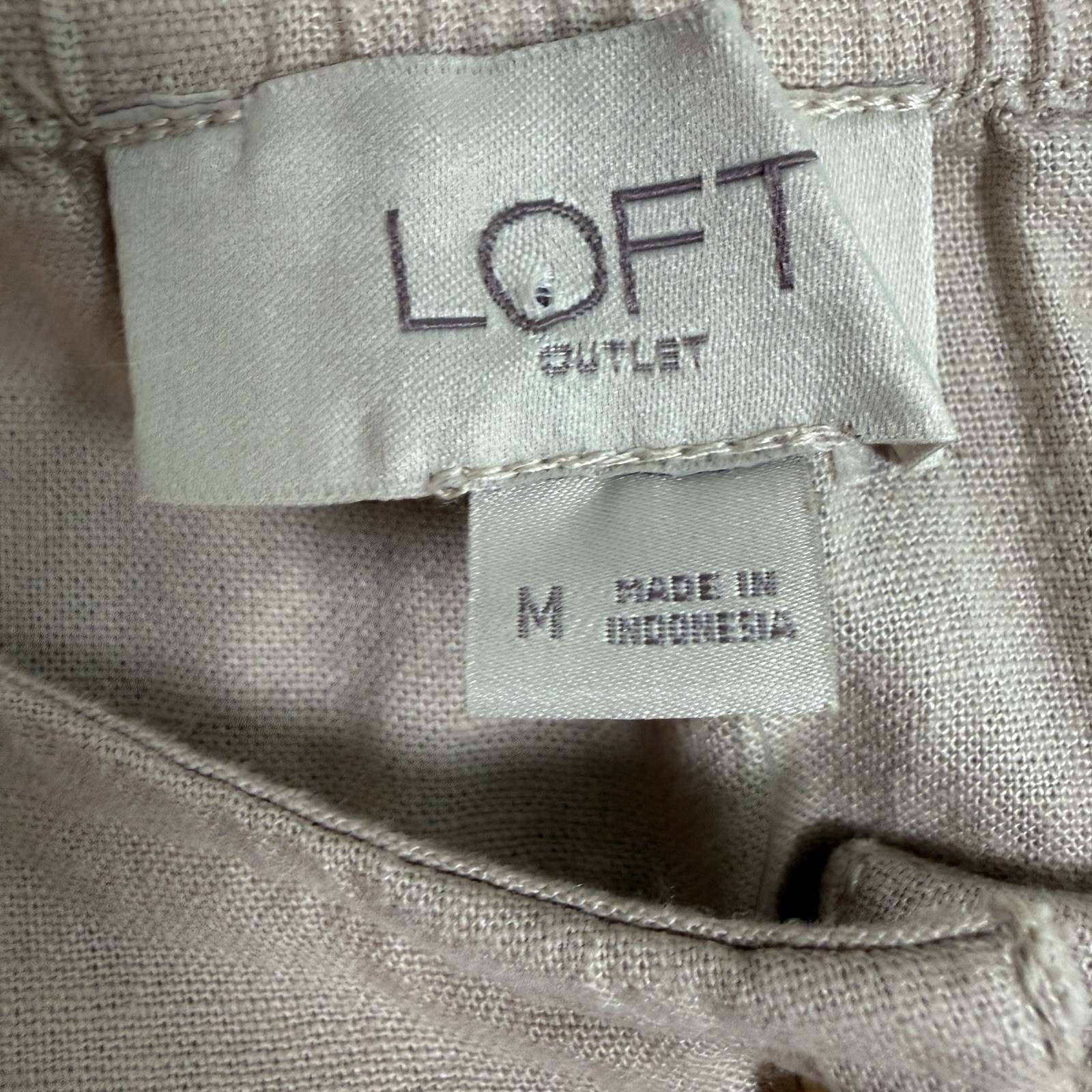 Peasant Top Boho Hippie Puff Sleeve Fitted Waist Beige Linen Blend Sz M