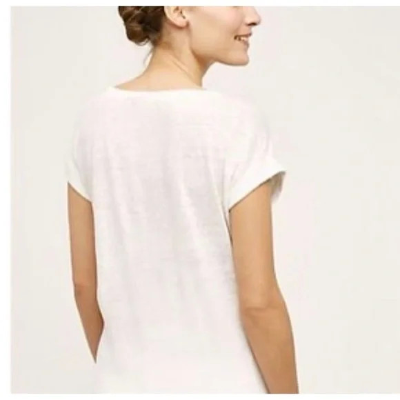 ANTHROPOLOGIE AKEMI + KIN CROCHET LINEN TOP L SHEER MINIMALIST QUIET LUXURY EC