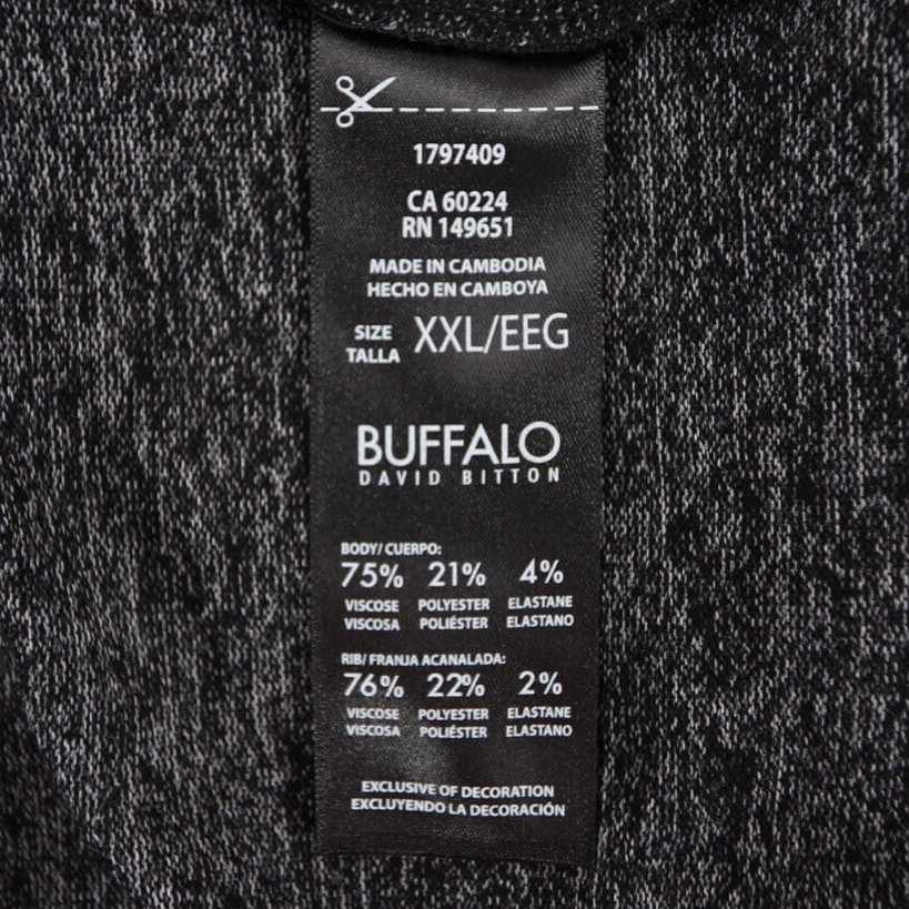 Buffalo David Bitton Top Womens 2XL Black Soft Cozy V Neck Long Sleeve NEW