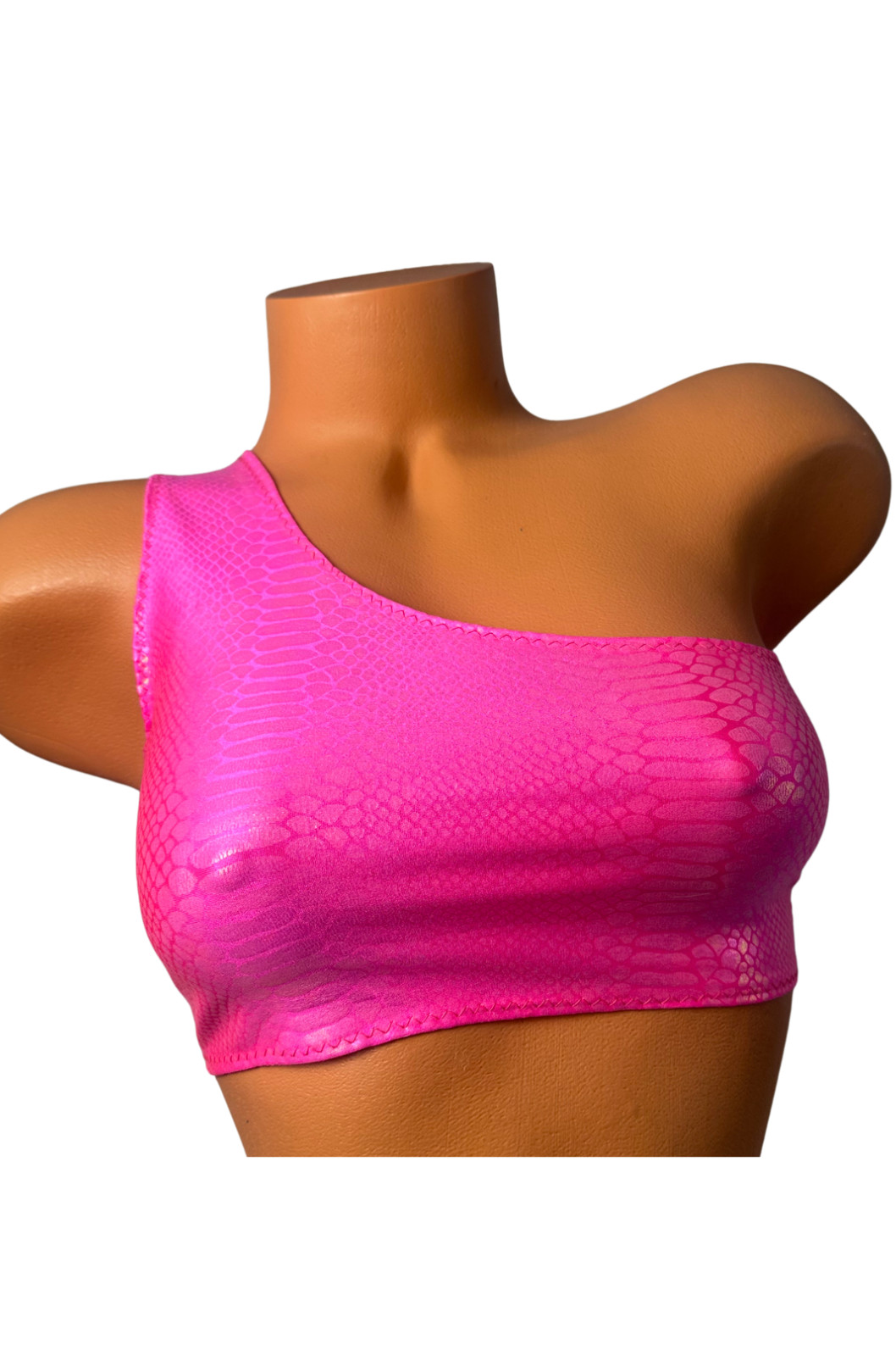 Hot Pink Snakel One Shoulder Halter Top Exotic Clubwear Festival Rave XS-2XL