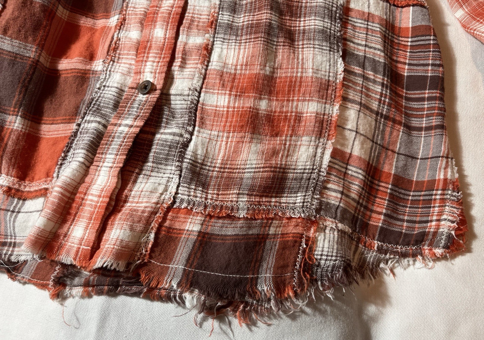 BKE Buckle Women’s Patchwork Plaid Flannel Shirt Raw Edge Hem Western Sz M