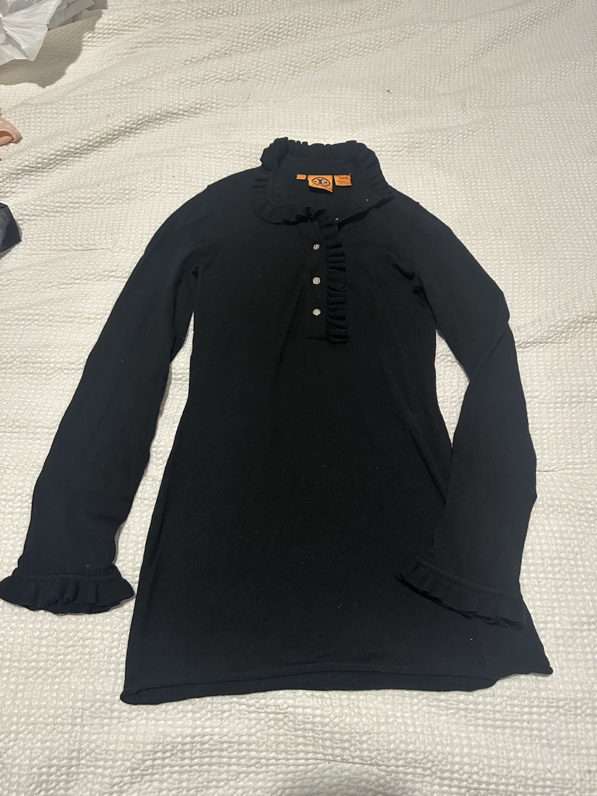 Tory BurchWomen’s Lidia Ruffle Button Knit long sleeve Black XS