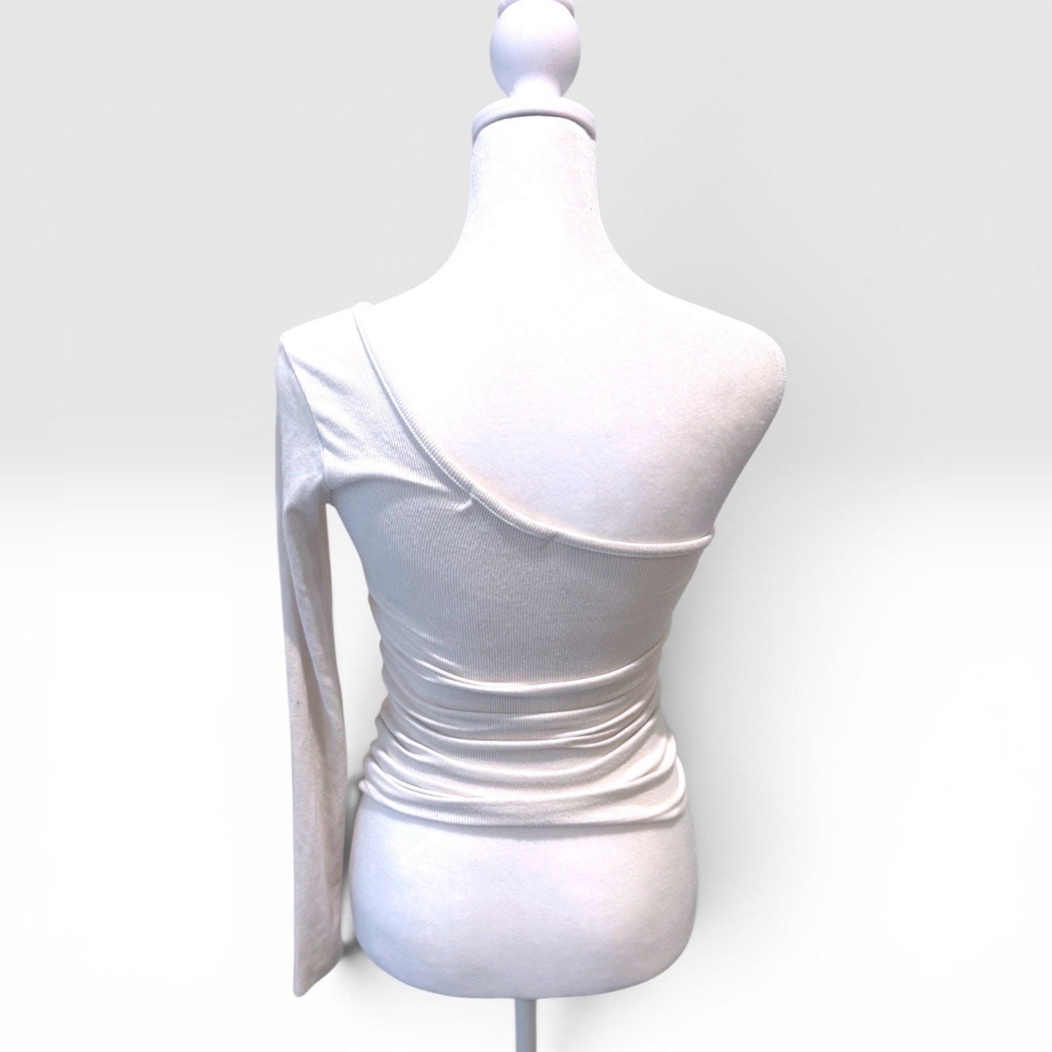 JOAH BROWN White One Shoulder Long Sleeve Fitted Top S/M EUC