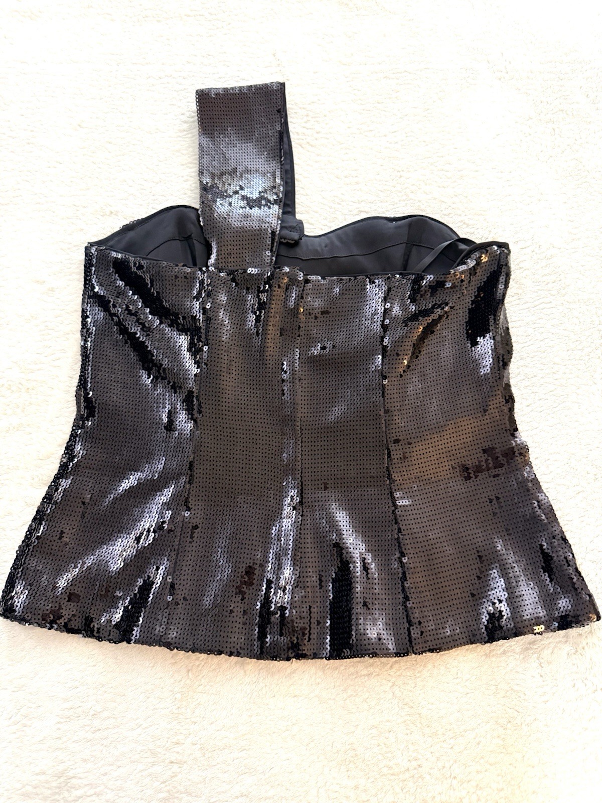 White House Black Market Sequin Corset Top Bow Strap Black NWOT Size 6