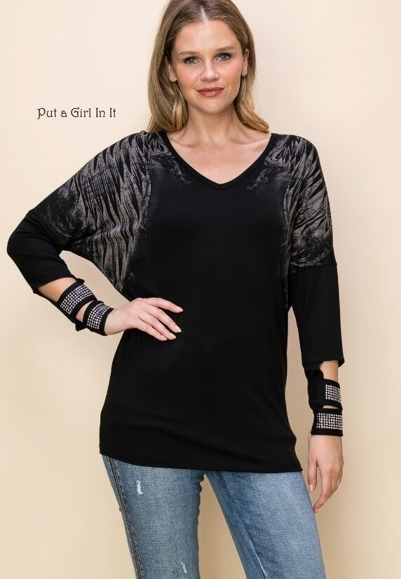 USA New VOCAL Womens BLACK CRYSTAL CUT OUT ANGEL WINGS SHIRT S M L XL 1X 2X 3X