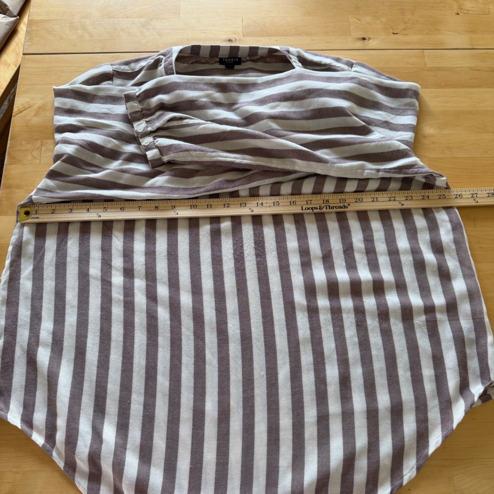 torrid Taupe & White Vertical Stripe V-Neck Harper Blouse Peasant Boho Beach 1X