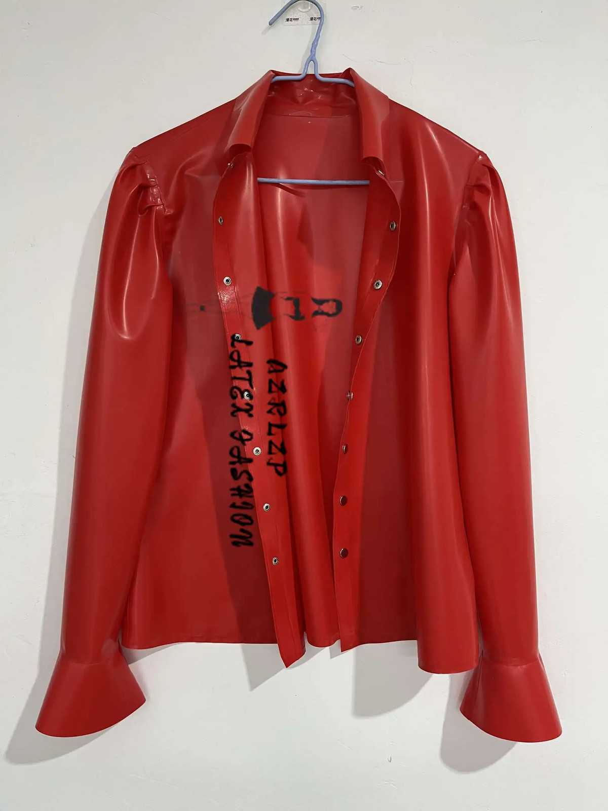 Women’s Long Puff Sleeve Latex Button Top Rubber Slim Nightclub Party Shirts