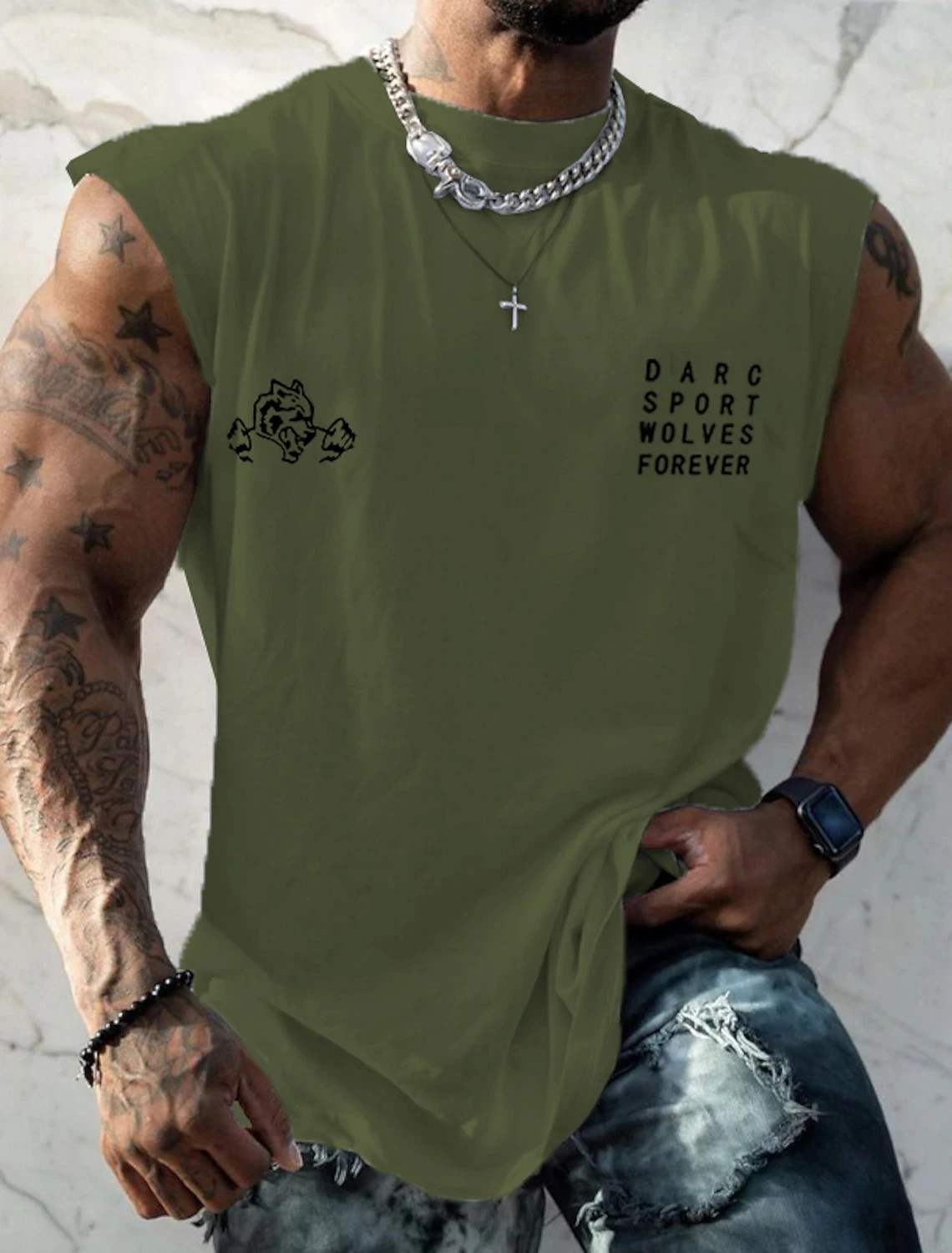 Sleeveless Dumbbell Pattern Vest 3D Print Streetwear Tops Pure White Loose