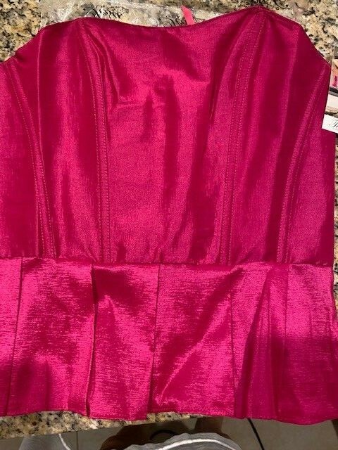 WOMENS PLEATED CORSET SIDE ZIPPER WITH LACE TIE UP BACK SIZE 34 HOT PINK