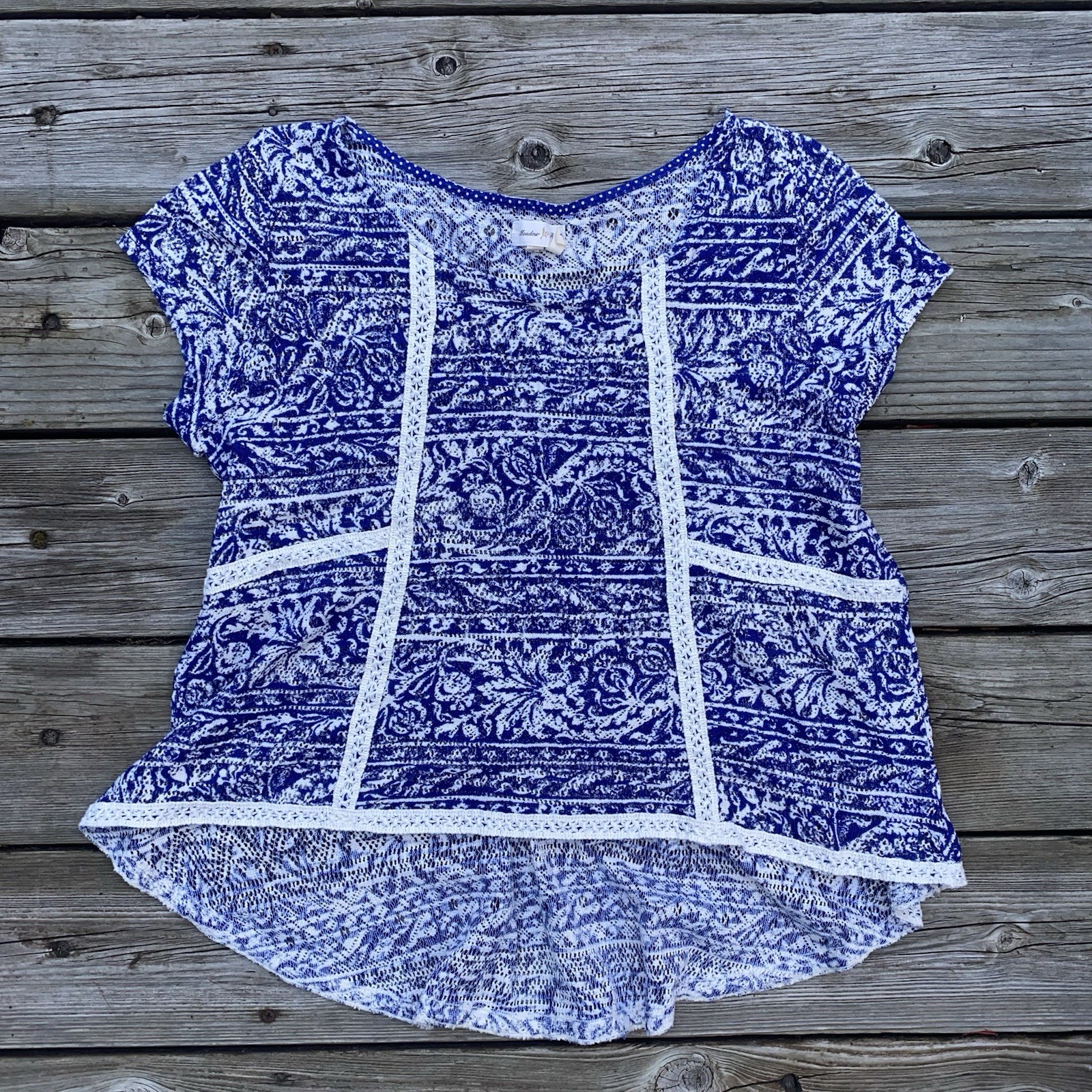 Meadow Rue Anthropologie Women’s Floral Lace Top Size Large Cottage Peasant