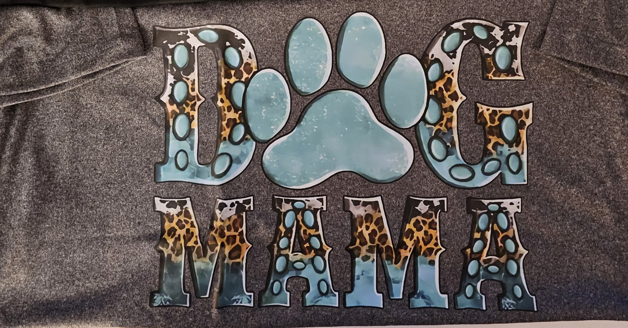 Leopard Dog Mama Turquoise Paw Shirt Women 100% Poly Sizes M, L in Black & Grey