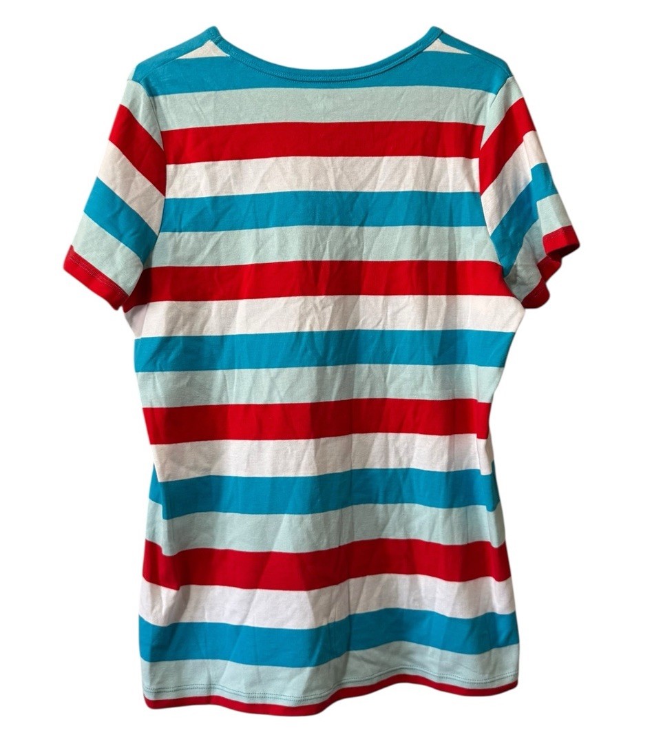 Lands End Women Size XL Short Sleeve V Neck T Shirt Cotton Preppy Classic Beach