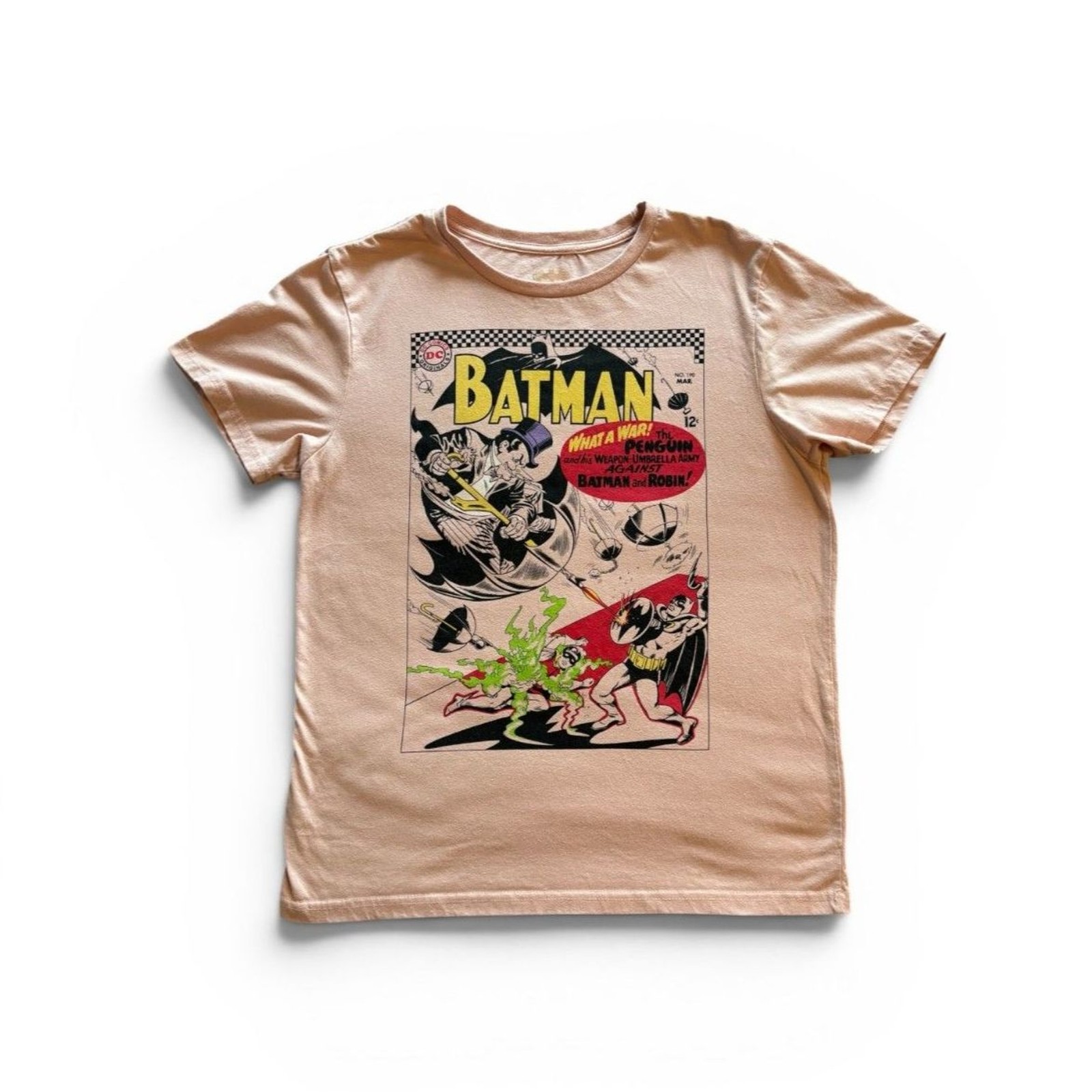 Women’s Blush Pink Batman Comic Cartoon Graphic Tee Size M