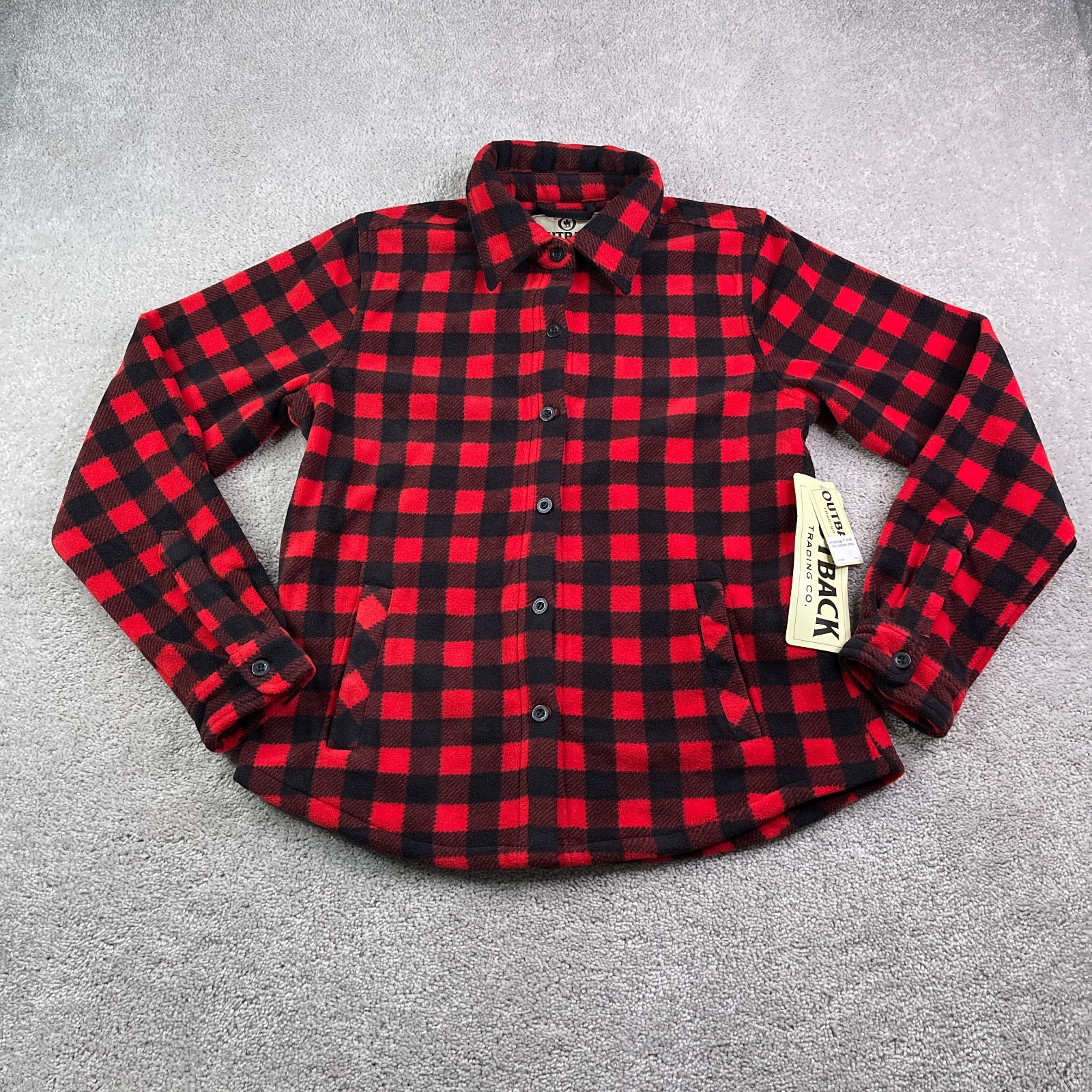 NEW Outback Trading Top Womens Medium Red Buffalo Plaid Fleece Ladies Big Shirt