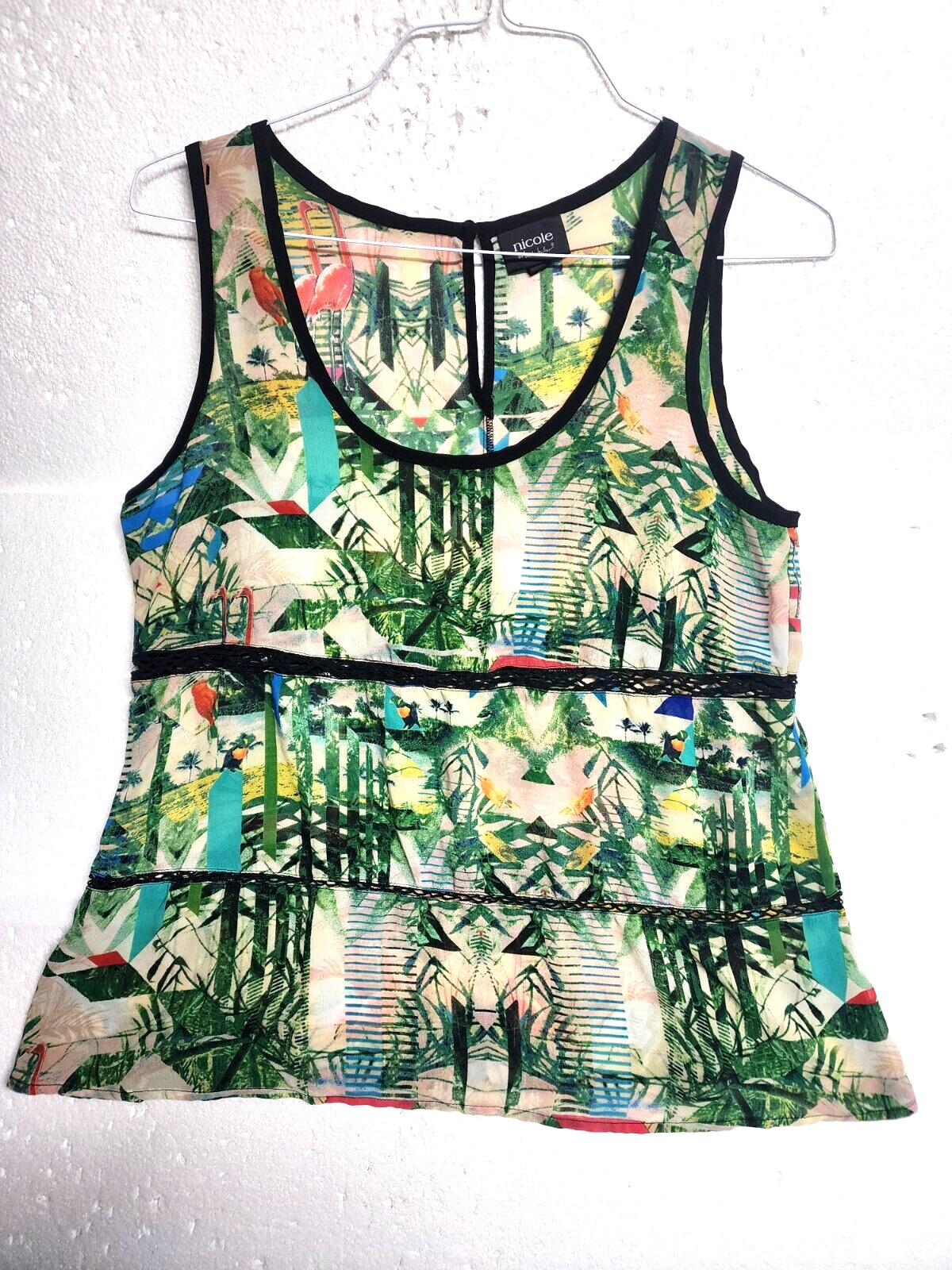 Nicole Miller Top Women Large Green Blouse Nature Breathable Sleeveless