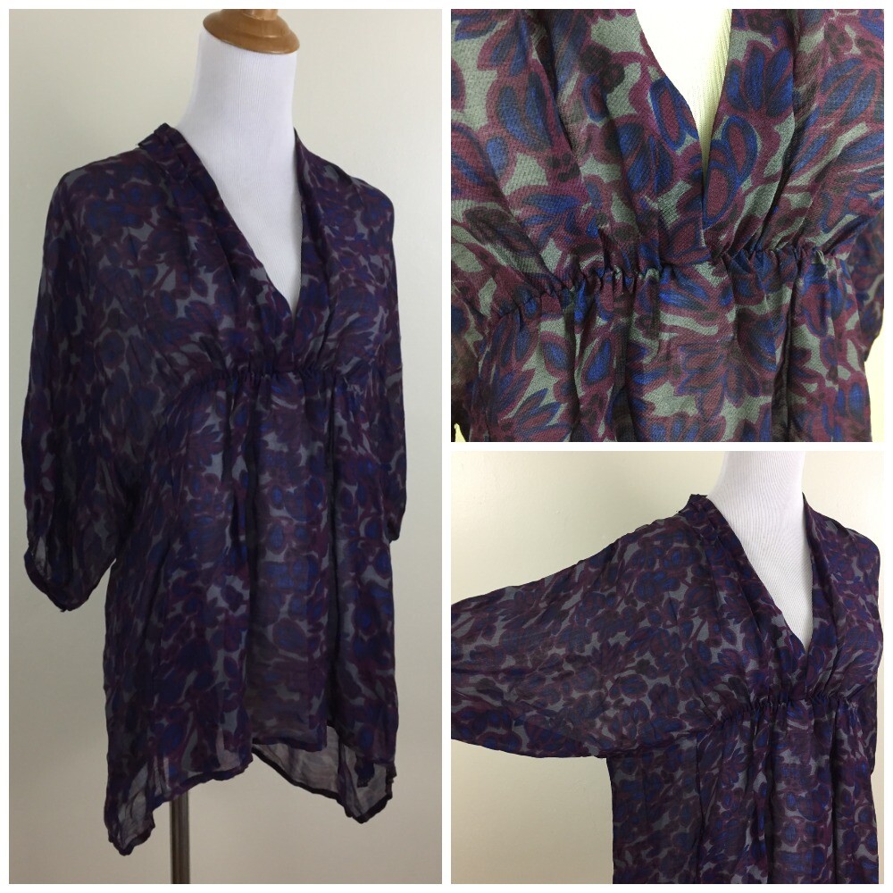 GAT RIMON France Womens sz 2/Small ALYCIA Gray Purple Blue Print Silk Wool Shirt