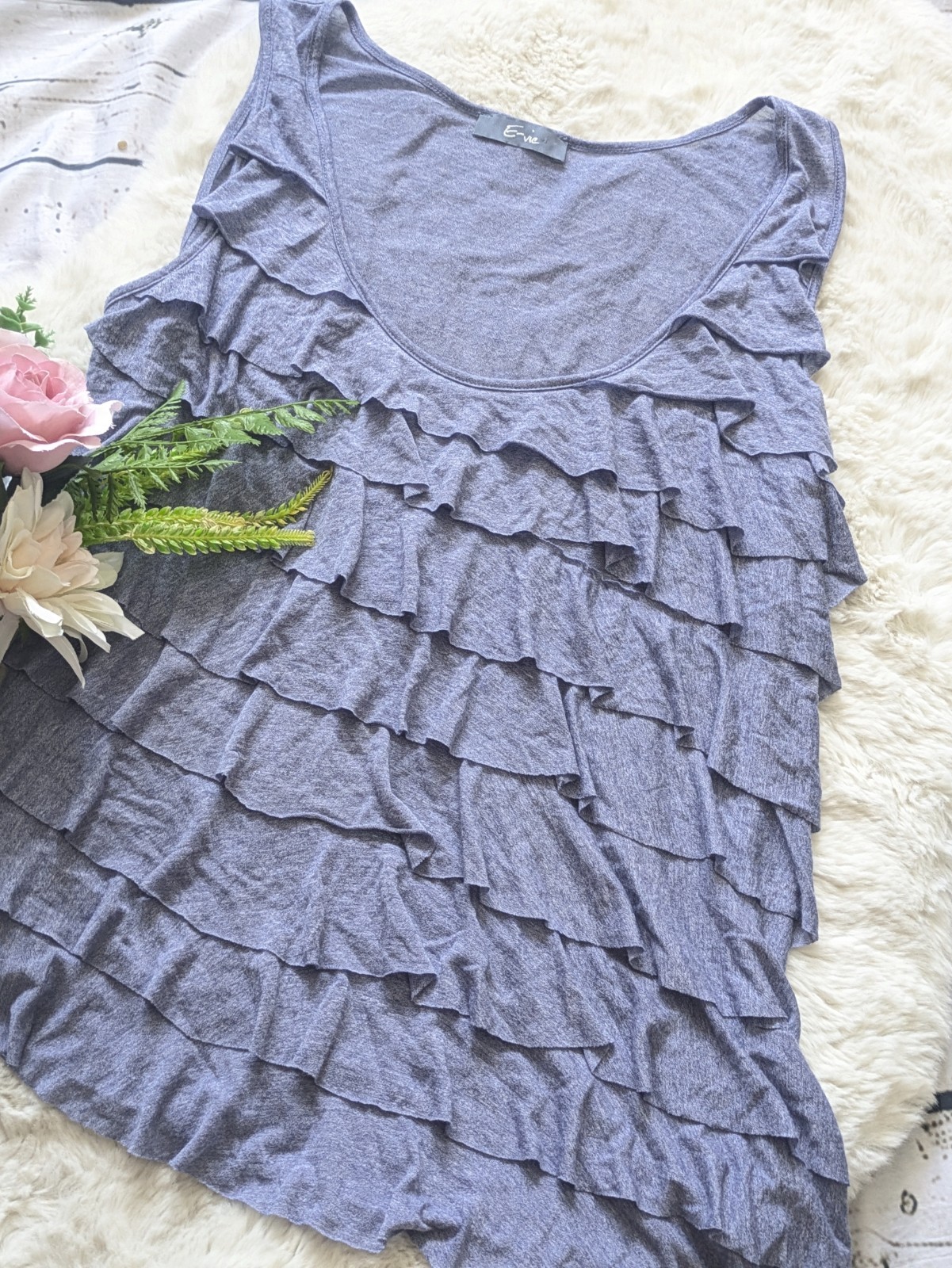 Lightweight blue tiered ruffle tank topE-vie 14 Y2k indie aesthetics