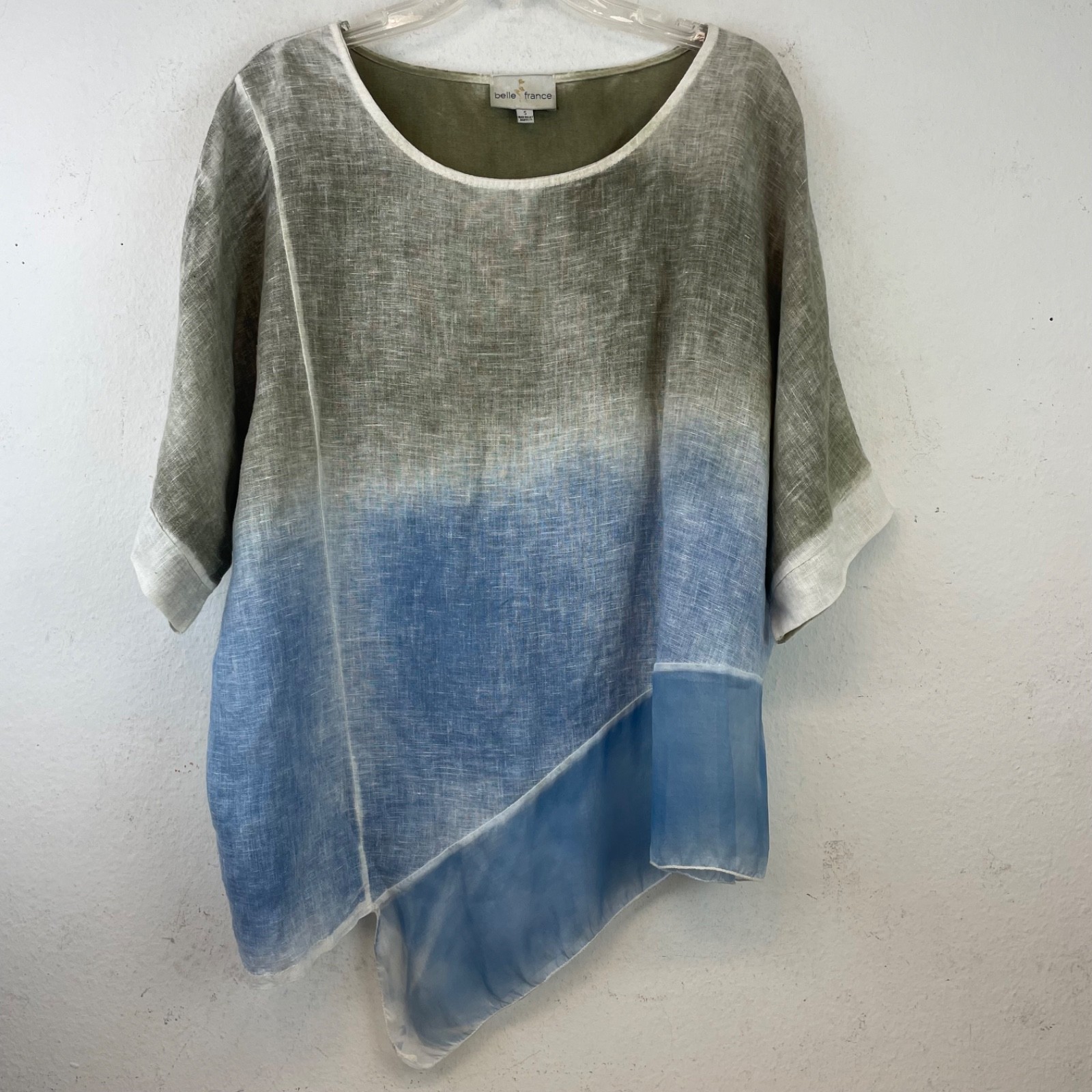 Belle France Linen&Silk Tie Dye Watorcolor Tunic Top Size-XL Lagenlook Beachy
