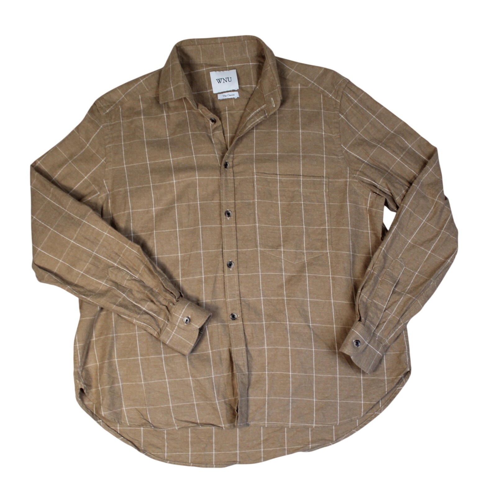 WNU The Classic Shirt Womens 12 Brown Cotton Cashmere Button Up Minimalist