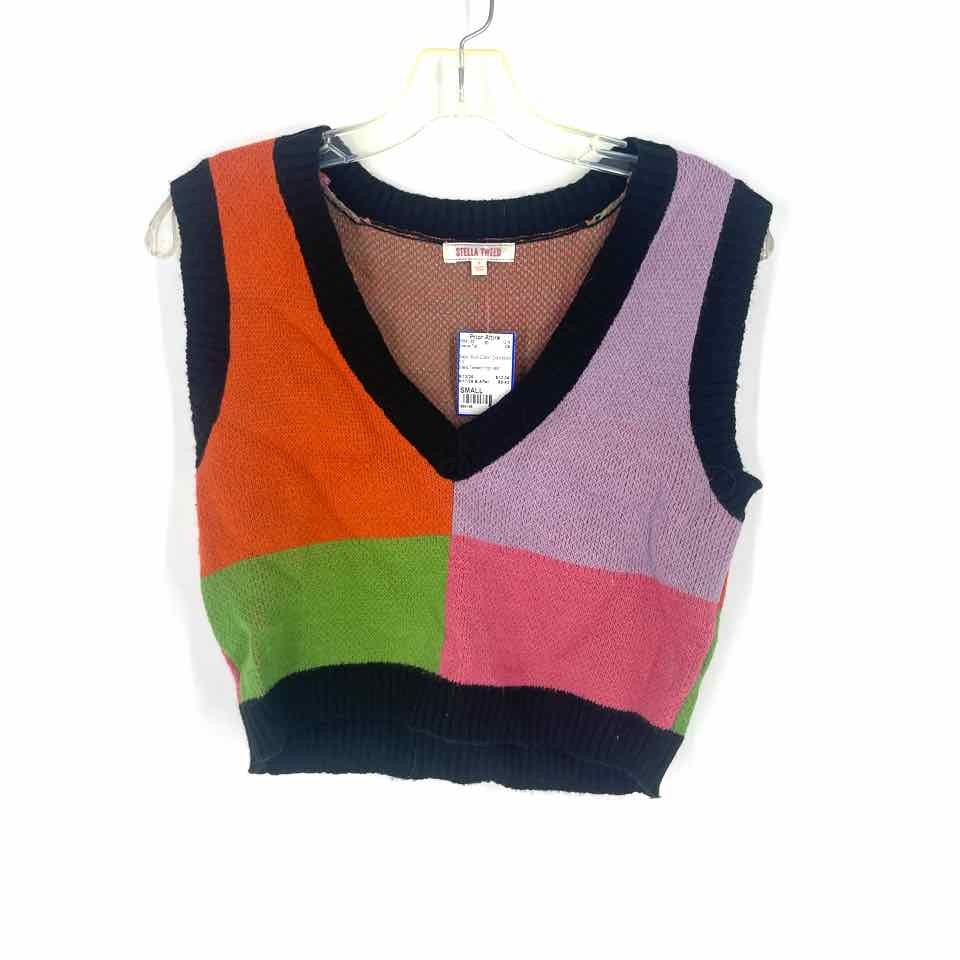 Size SMALL Black Multi-Color Colorblock Casual Top