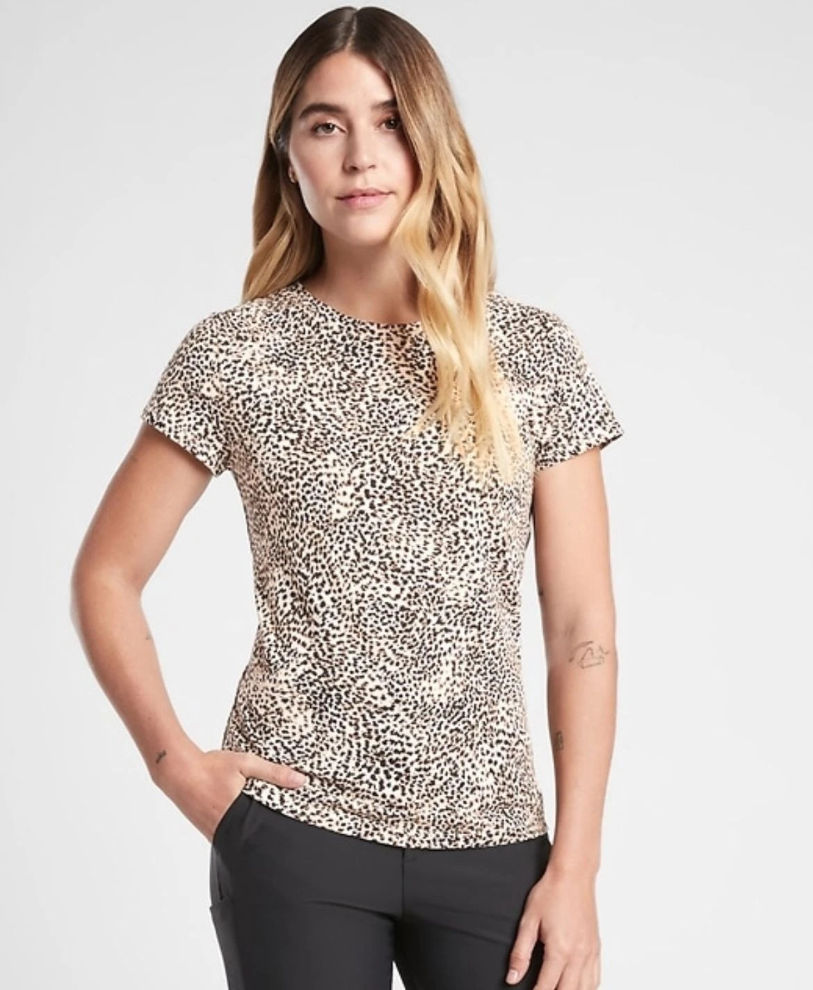 Athleta Organic Daily Cheetah Print Crewneck Tee ~ Size XL