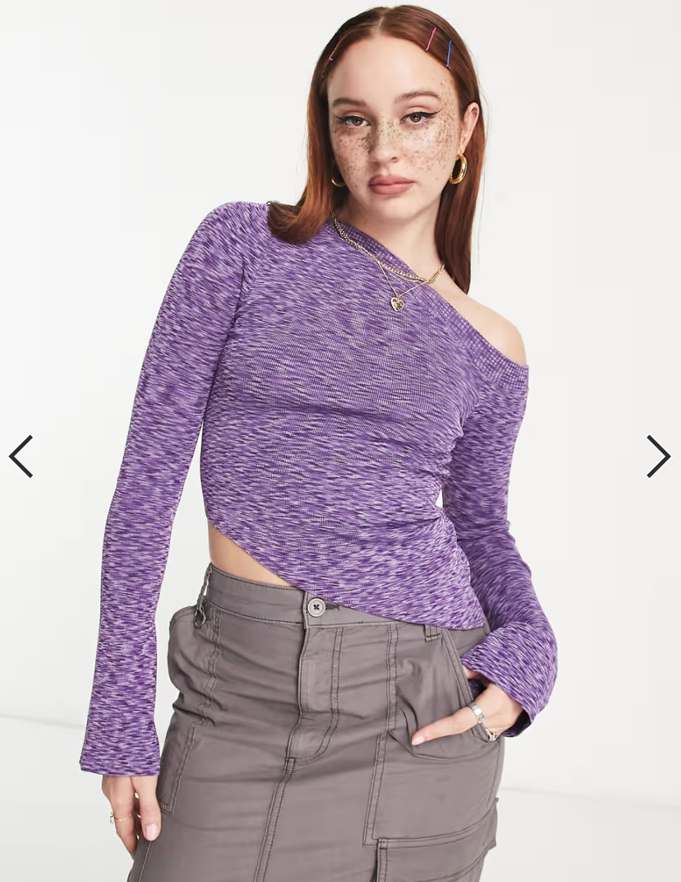 COLLUSION knitted asymmetric one off the shoulder top purple space dye size 10