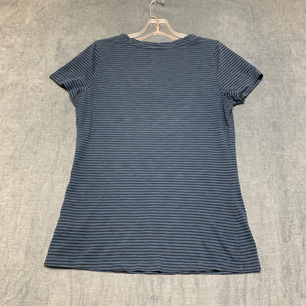 Mossimo Supply Co Top Womens Medium Blue Black Striped Cotton V-Neck Cap Sleeve