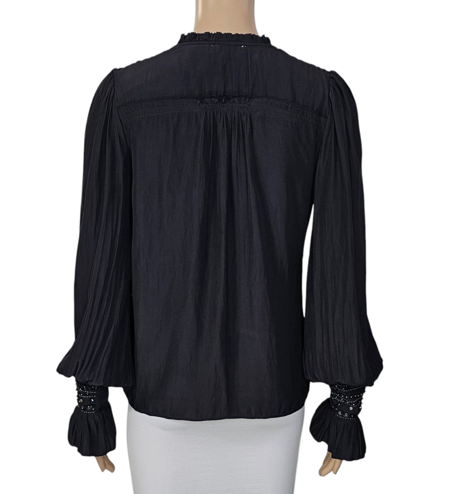 RAMY BROOK Embellished Cooper V Neck Ruffle Blouse In Black XXS $345