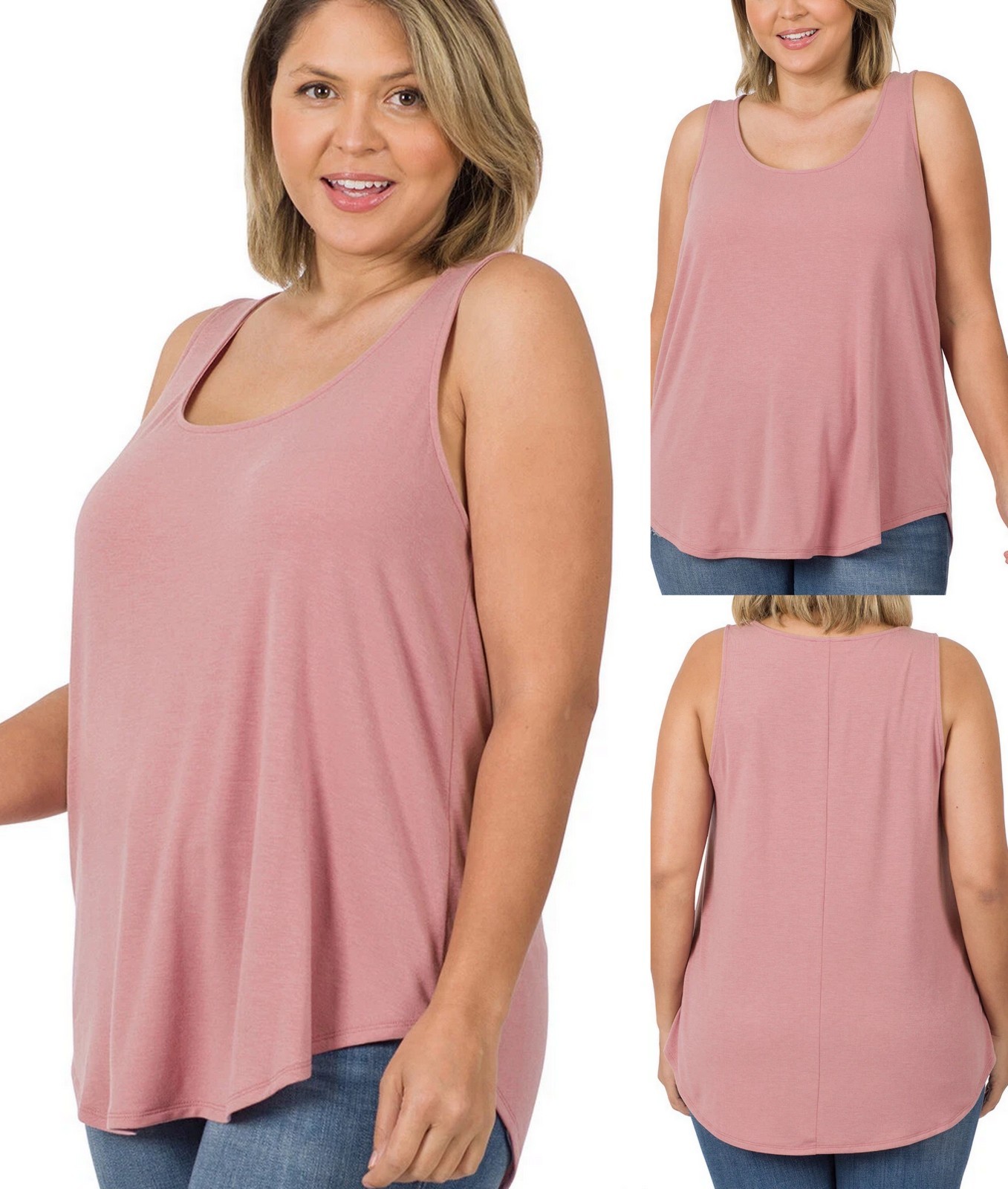 1XL 2XL 3XL Round Neck Sleeveless Top Soft Relaxed Fit Round Hem Tank Zenana
