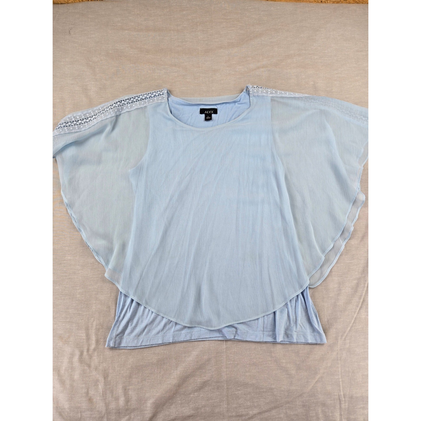 ALYX Womens Light Blue Layered Butterfly Sleeve Crochet Trim Top Large 0436H43
