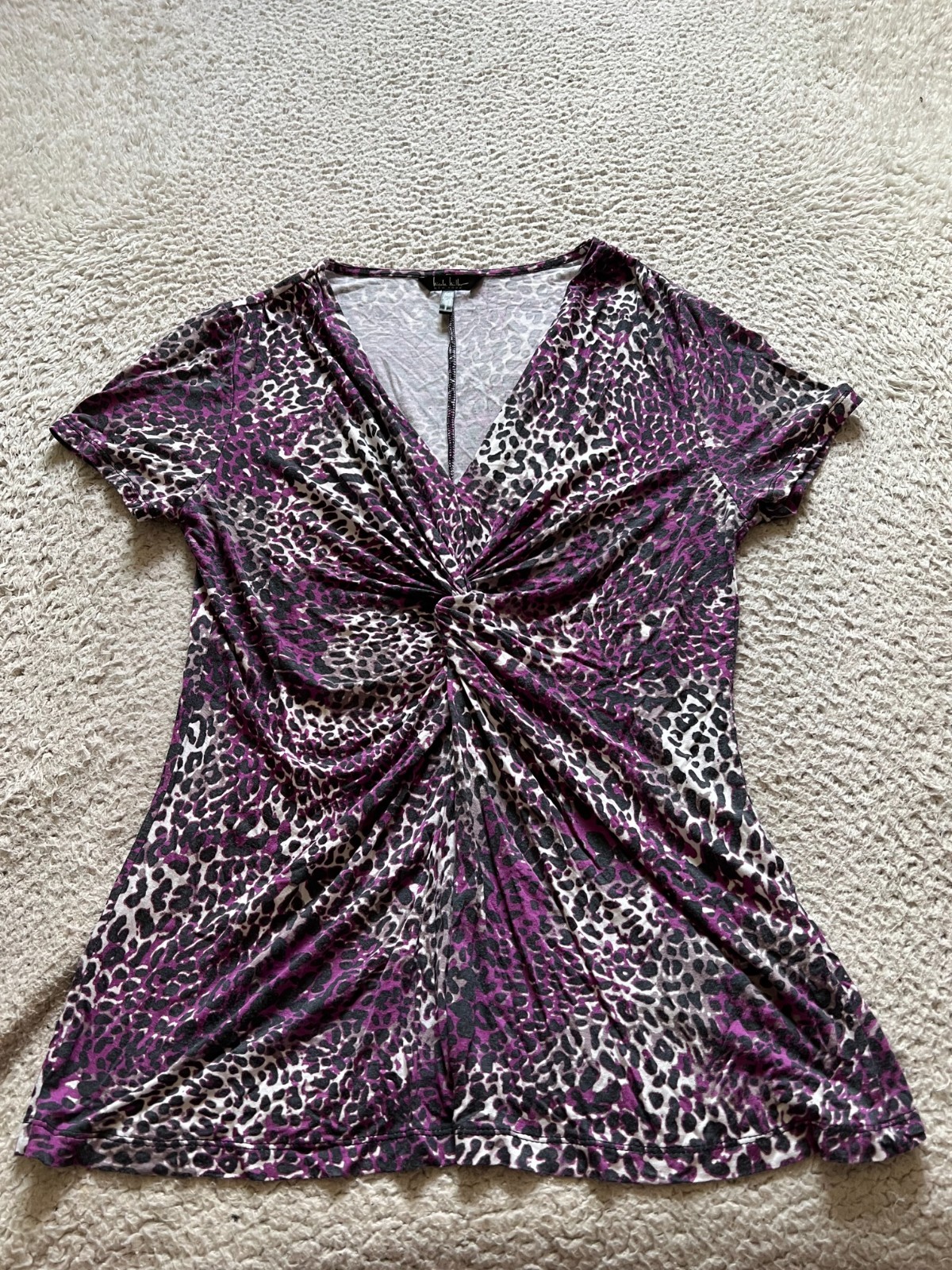 Nicole Miller Women Leopard Print Short Sleeve Pleated Blouse Multicolor Size M