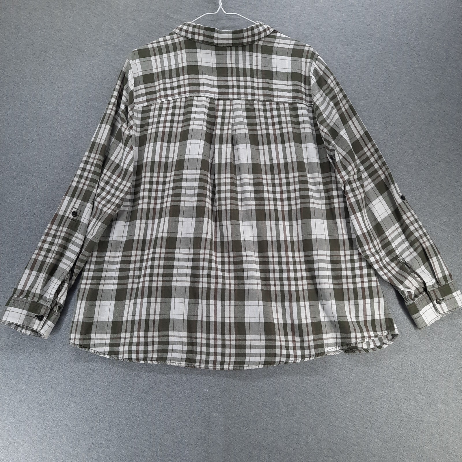 Erika Shirt Women 1X Green White Brown Plaid Lightweight Flannel Cotton ESME